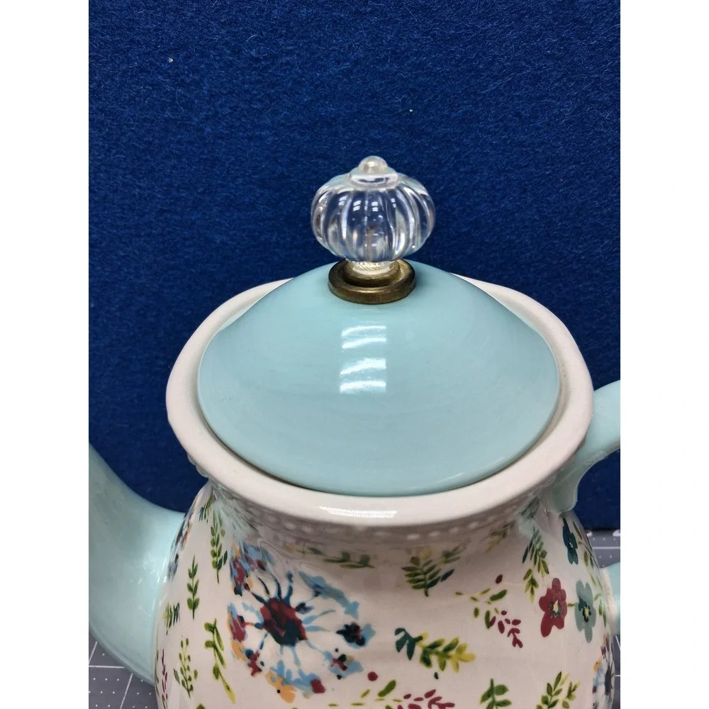 The Pioneer Woman Teapot Teal Floral Stoneware 2.7 Quart Kari
